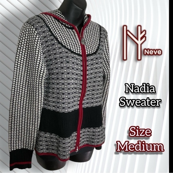 Neve Nadia Lambswool Full Front Zip Hoodie Red Black Size Medium - Picture 1 of 16